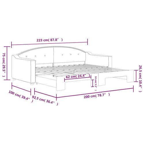 Daybed med udtræk 90x200 cm stof lysegrå