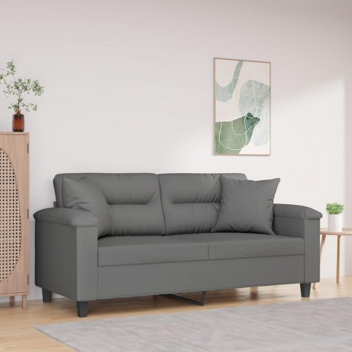 2-personers sofa med puder i mikrofiber - mørkegrå