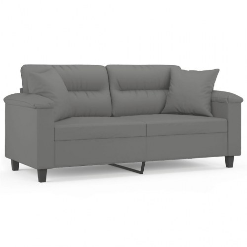2-personers sofa med puder i mikrofiber - mørkegrå