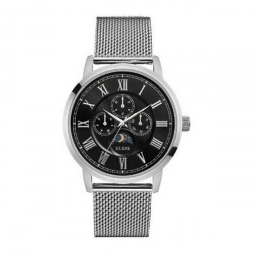 Guess herreur W0871G1 - sort skive, sølvfarvet lænke (Ø 44 mm)