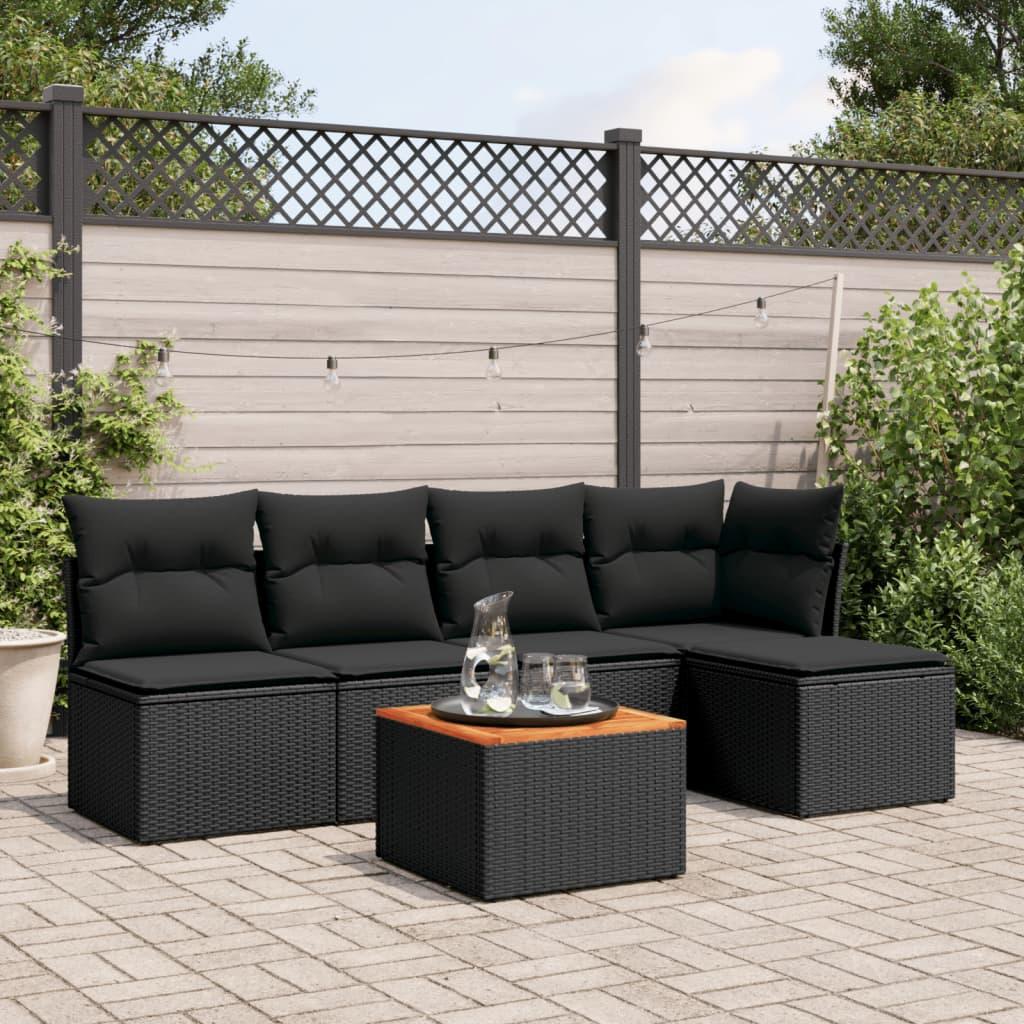 Sofasæt til haven 6 dele med hynder polyrattan sort