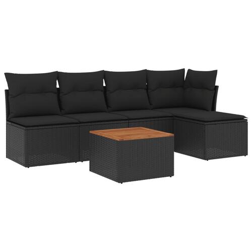 Sofasæt til haven 6 dele med hynder polyrattan sort