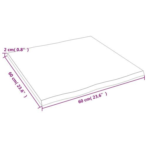 Bordplade 60x60x2 cm naturlig kant behandlet egetræ lysebrun