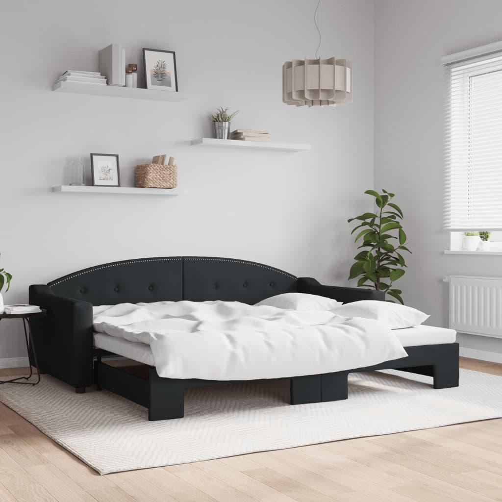 Daybed med udtræk 90x200 cm stof sort