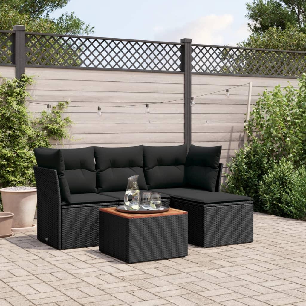 Sofasæt til haven 5 dele med hynder polyrattan sort