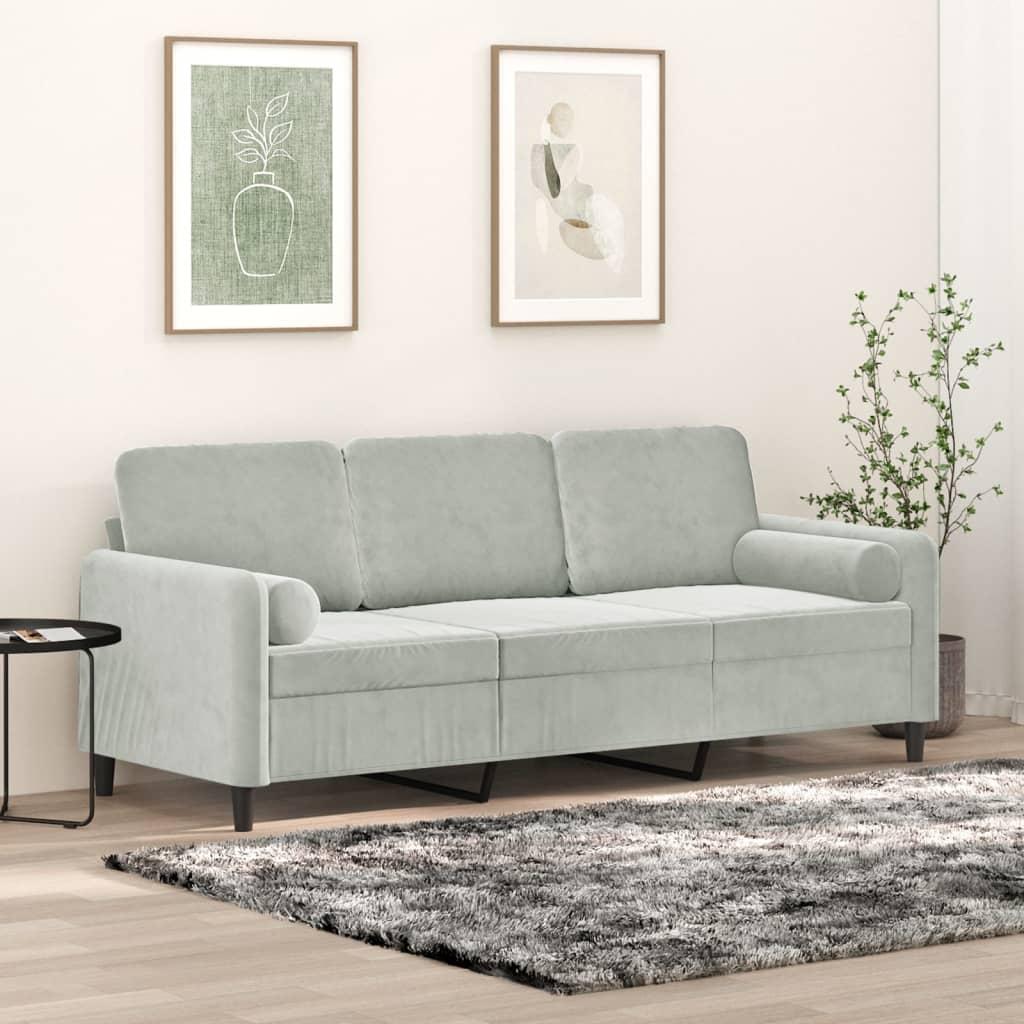 2-Personers Sofa Med Pyntepuder Velour - 180 cm / Lysegrå
