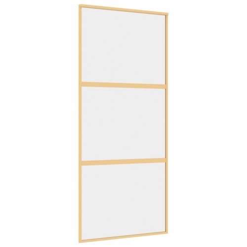 Skydedør 90x205 cm klart sikkerhedsglas og aluminium guldfarvet