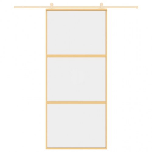Skydedør 90x205 cm klart sikkerhedsglas og aluminium guldfarvet