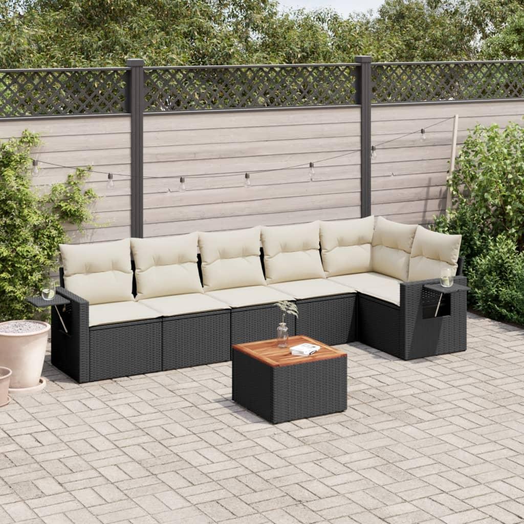 Sofasæt til haven 7 dele med hynder polyrattan sort