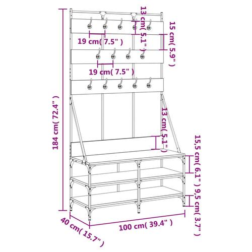 Tøjstativ med skoopbevaring 100x40x184 cm sonoma-eg
