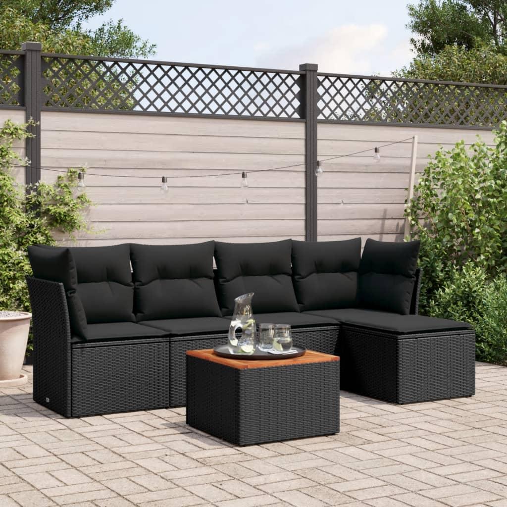 Sofasæt til haven 6 dele med hynder polyrattan sort