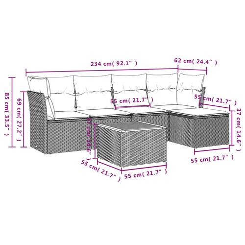 Sofasæt til haven 6 dele med hynder polyrattan sort