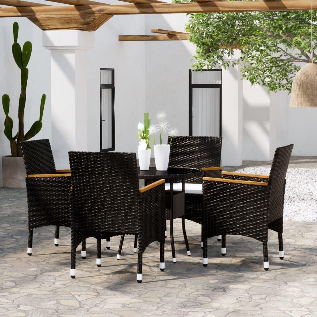 Bistrosæt til haven 5 dele polyrattan og hærdet glas sort