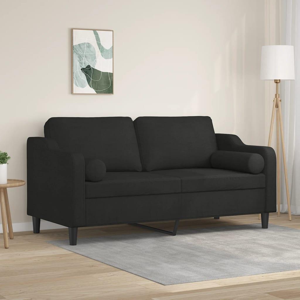 2-personers sofa med pyntepuder 140 cm stof sort billede