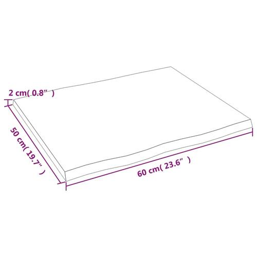 Bordplade 60x50x2 cm naturlig kant behandlet egetræ lysebrun