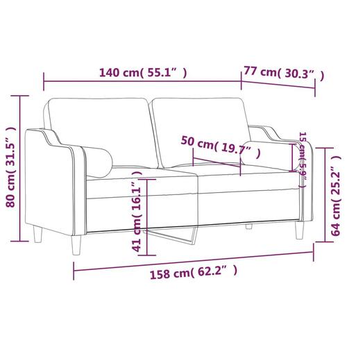 2-personers sofa med pyntepuder 140 cm stof sort