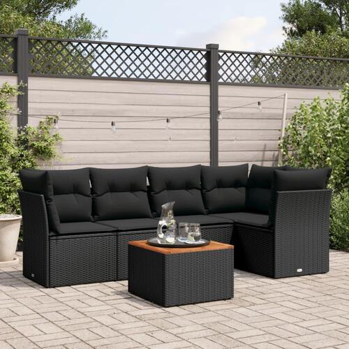 Sofasæt til haven 6 dele med hynder polyrattan sort