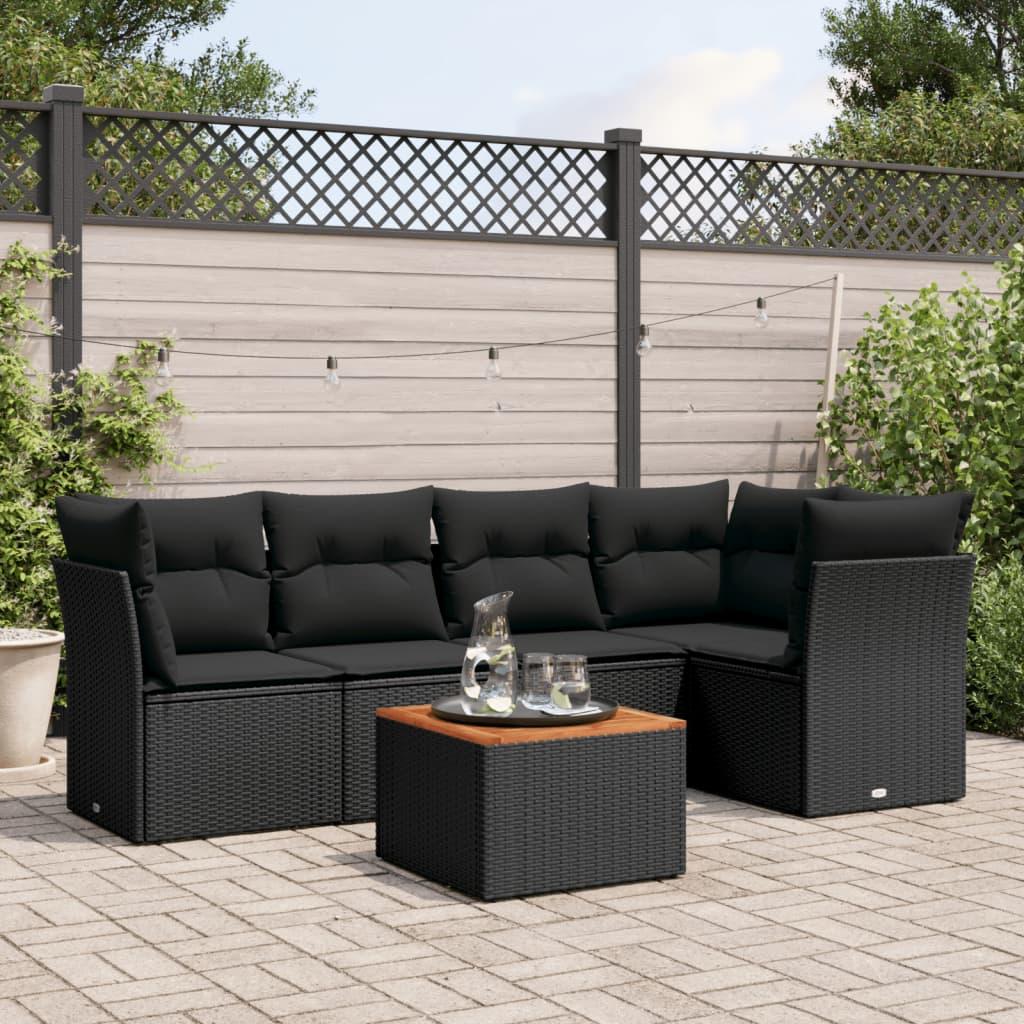 Sofasæt til haven 6 dele med hynder polyrattan sort