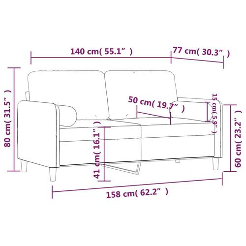 2-personers sofa med pyntepuder 140 cm velour mørkegrå
