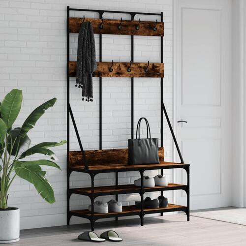 Tøjstativ med skoopbevaring 100x40x184 cm røget egetræsfarve