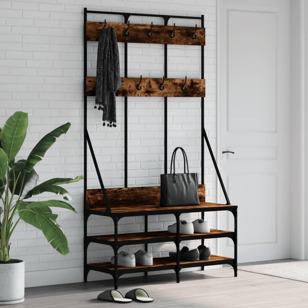 Tøjstativ med skoopbevaring 100x40x184 cm røget egetræsfarve