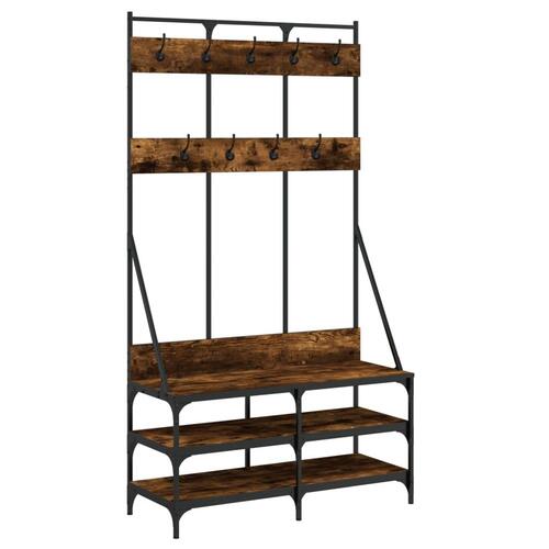 Tøjstativ med skoopbevaring 100x40x184 cm røget egetræsfarve