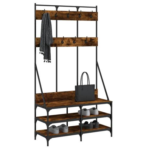 Tøjstativ med skoopbevaring 100x40x184 cm røget egetræsfarve