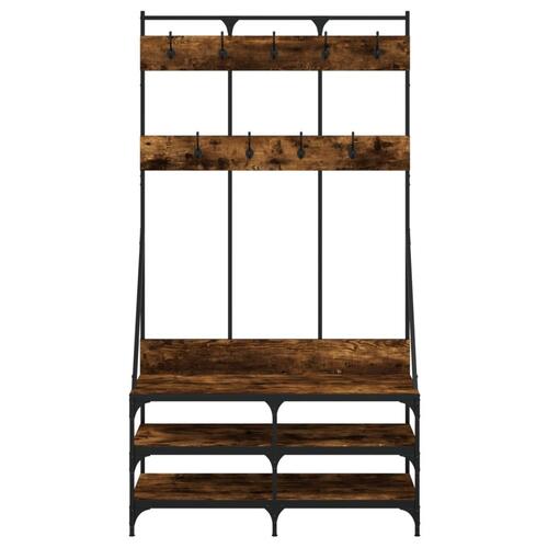 Tøjstativ med skoopbevaring 100x40x184 cm røget egetræsfarve