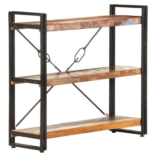Bogreol m. 3 hylder 90x30x80 cm massivt genbrugstræ