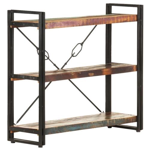 Bogreol m. 3 hylder 90x30x80 cm massivt genbrugstræ