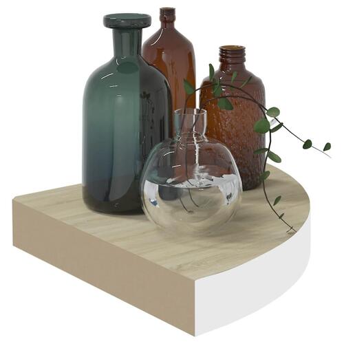 Hjørnehylde 35x35x3,8 cm MDF egetræsfarve og hvid