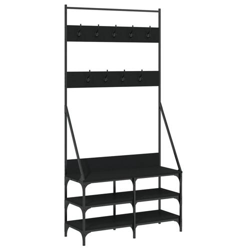 Tøjstativ med skoopbevaring 90x34x184 cm sort