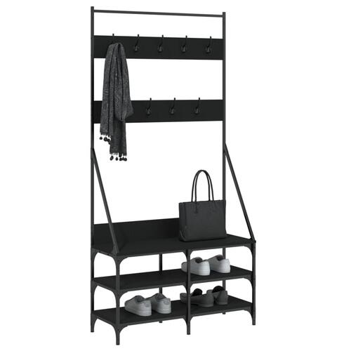 Tøjstativ med skoopbevaring 90x34x184 cm sort