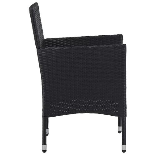Spisebordssæt til haven 3 dele polyrattan og hærdet glas sort