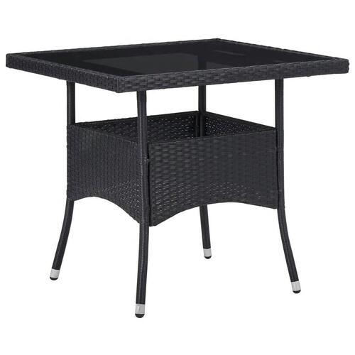Spisebordssæt til haven 3 dele polyrattan og hærdet glas sort