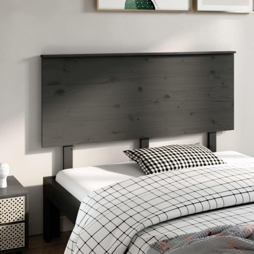 Sengegavl 144×6×82,5 cm i massivt fyrretræ - grå