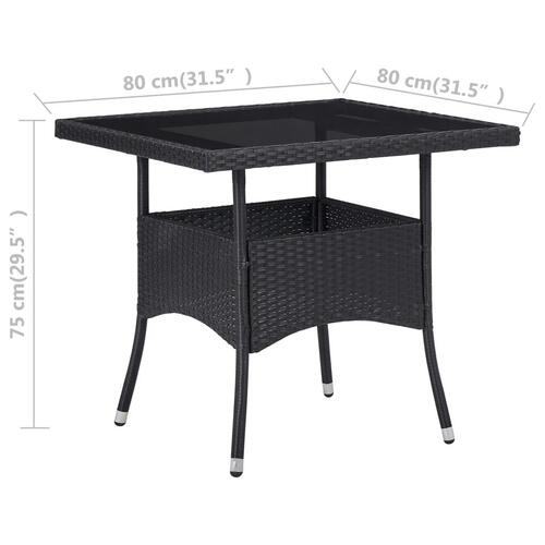 Spisebordssæt til haven 3 dele polyrattan og hærdet glas sort