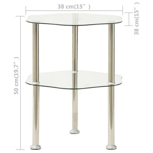 Sidebord med hylde 38x38x50 hærdet glas transparent