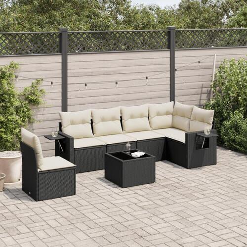 Sofasæt til haven 7 dele med hynder polyrattan sort
