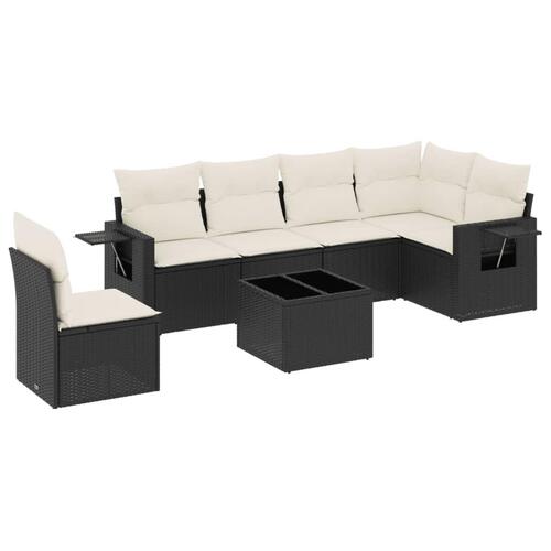 Sofasæt til haven 7 dele med hynder polyrattan sort
