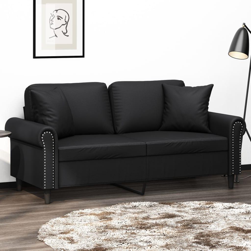 2-Personers Sofa Med Pyntepuder Kunstlæder - 140 cm / Sort