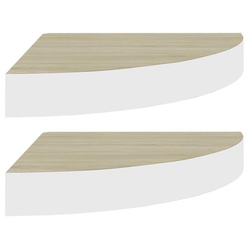 Hjørnehylder 2 stk. 35x35x3,8 cm MDF egetræsfarve og hvid