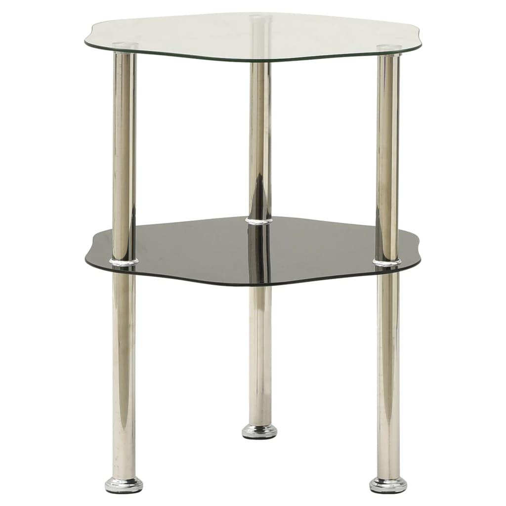 Sidebord med hylde 38x38x50 cm hærdet glas transparent og sort