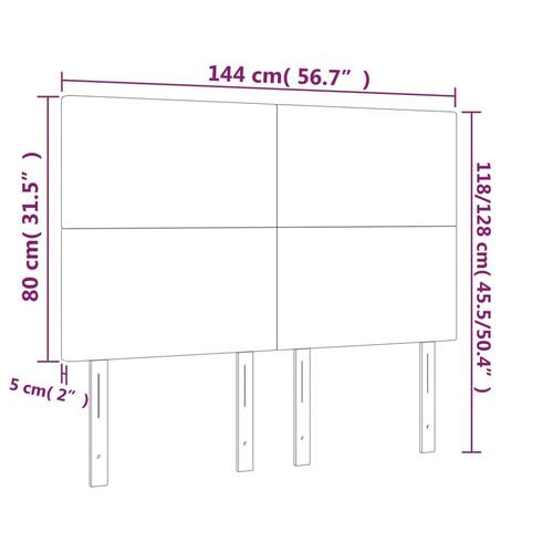 Sengegavl med LED-lys 144x5x118/128 cm fløjl lysegrå