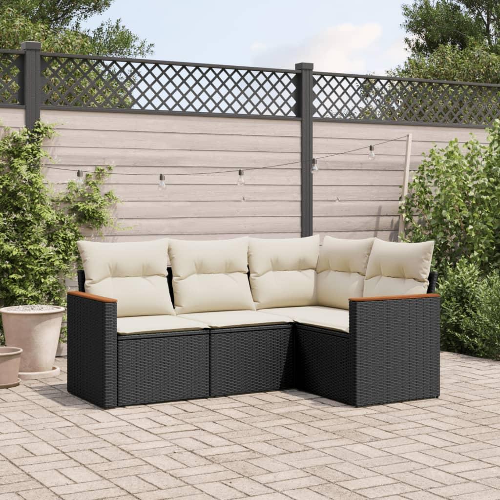 Sofasæt til haven 4 dele med hynder polyrattan sort