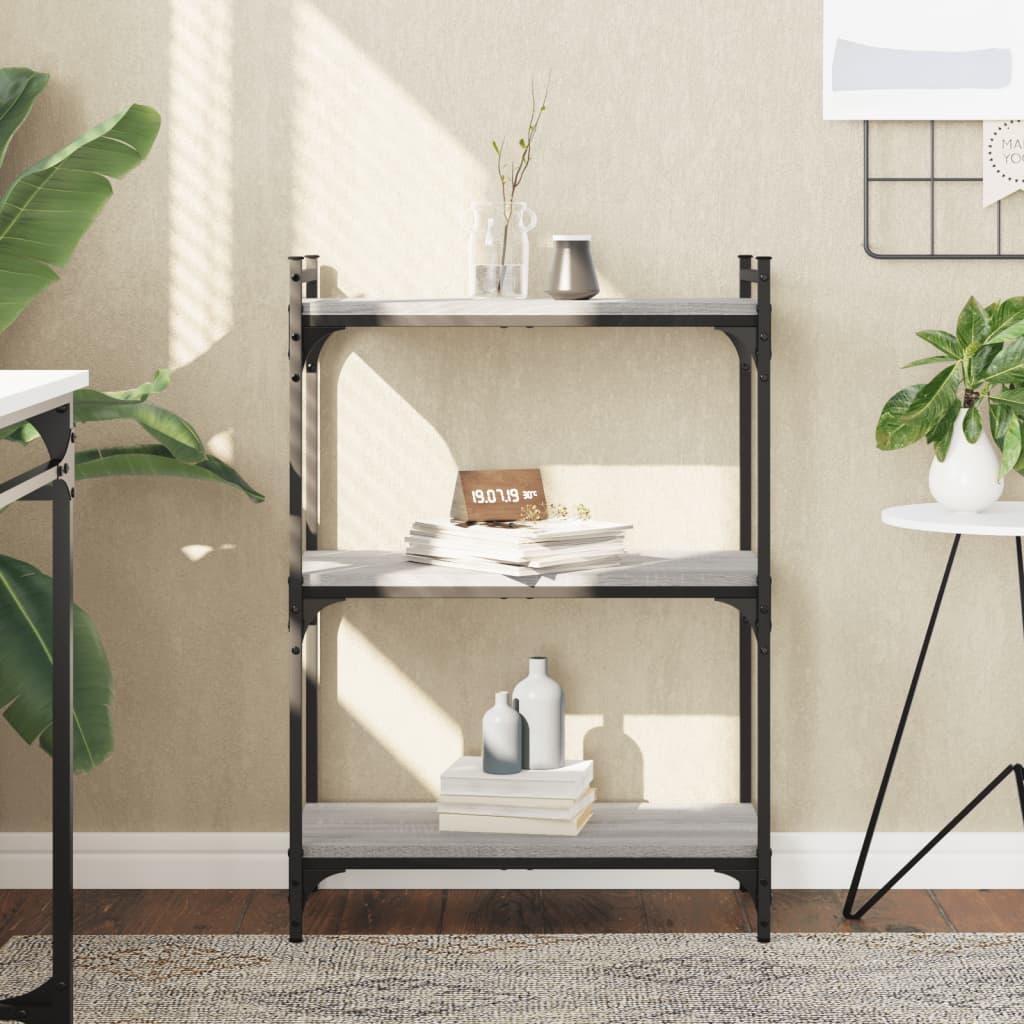 Bogreol 60x30x86 cm 3 hylder konstrueret træ grå sonoma-eg
