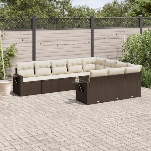 Sofasæt til haven 10 dele med hynder polyrattan brun