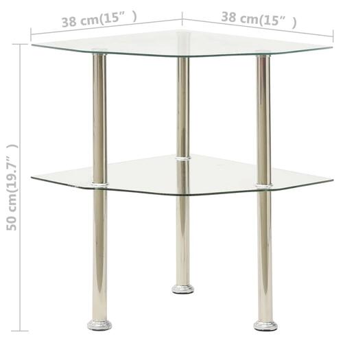 Sidebord med hylde 38x38x50 hærdet glas transparent