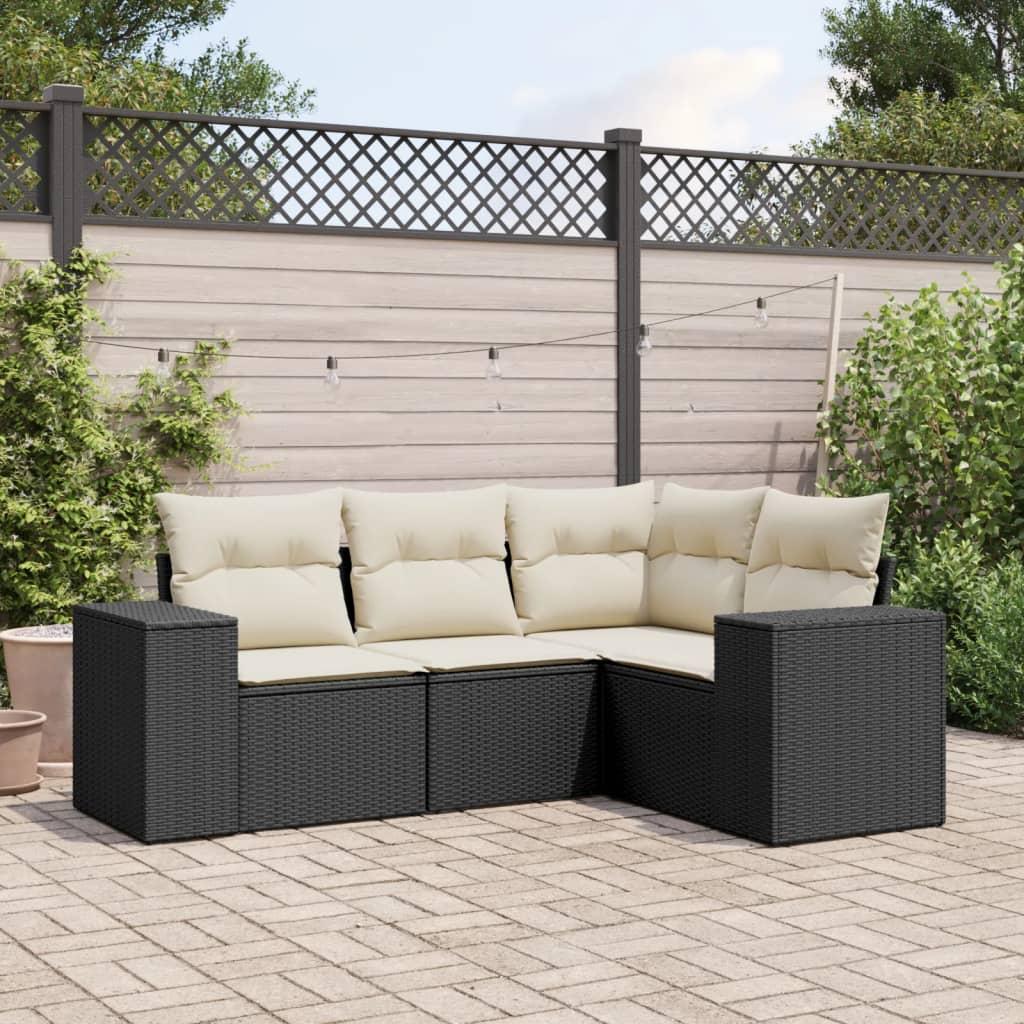 Sofasæt til haven 4 dele med hynder polyrattan sort
