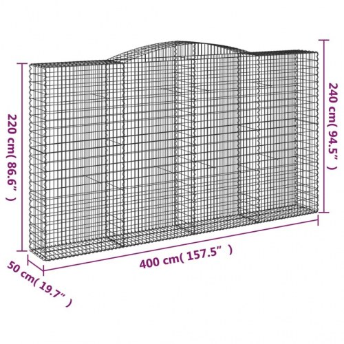Buede gabionkurve - 4 stk. 400×50×220/240 cm i galvaniseret jern